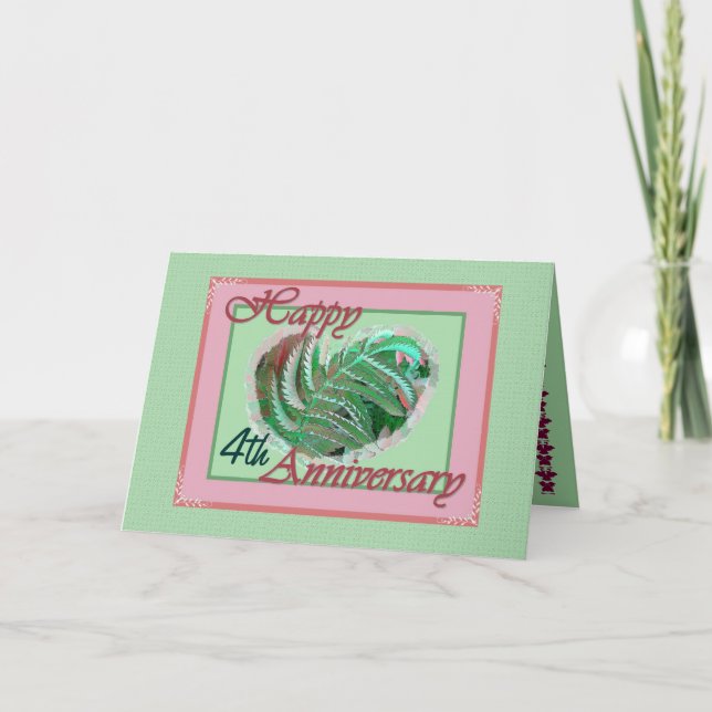 Fourth Wedding Anniversary Fern Filled Heart Card (Front)