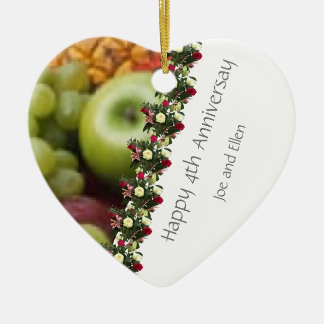 Fourth Wedding Anniversary Fruit and Flowers Ceramic Tree Decoration (Front)