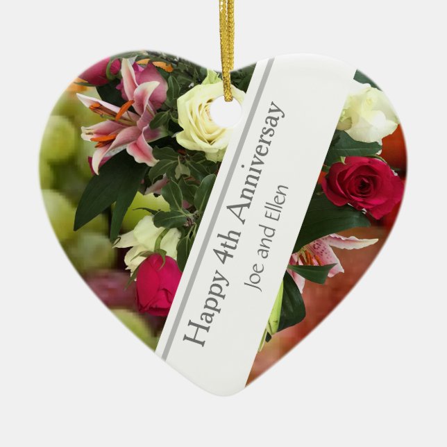 Fourth Wedding Anniversary Fruit and Flowers Ceramic Tree Decoration (Front)