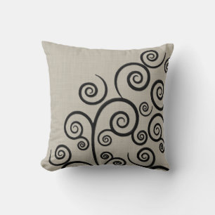 Foux Embroidered Swirls on Linen Cushion