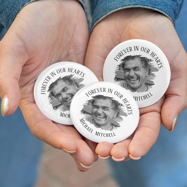 Fover In Our Hearts Brushed Photo Funeral 3 Cm Round Badge (Creator Uploaded)