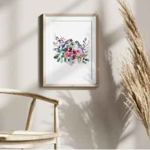 Fower bird watercolor poster