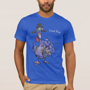 Fowl Play Cartoon Blue Turkey dark T shirt
