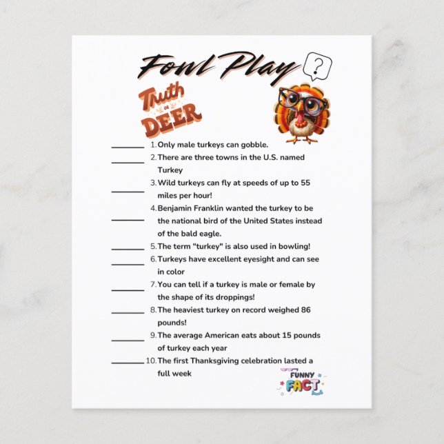 Fowl Play Truth or Deer Thanksgiving  Flyer (Front)