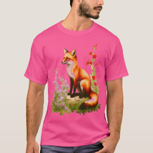 Fox Abstract Art Pixel Art Animal Flowers Fox T-Shirt