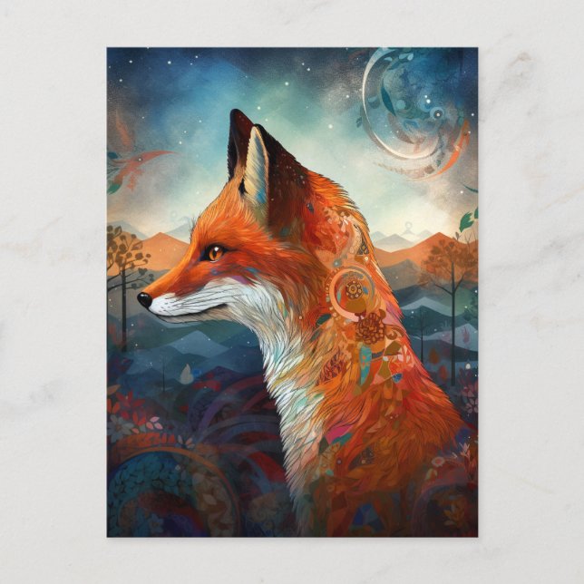 Fox Abstract Surreal Modern Boho Fantasy Art Postcard (Front)