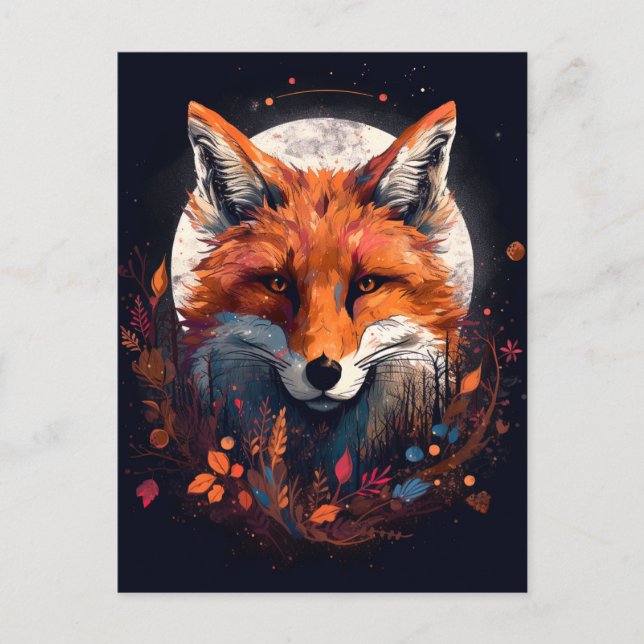 Fox Abstract Surreal Modern Boho Fantasy Art Postcard (Front)