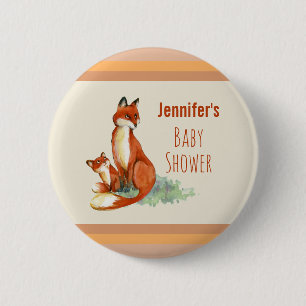 Fox and Baby Watercolor Drawing Baby Shower 6 Cm Round Badge