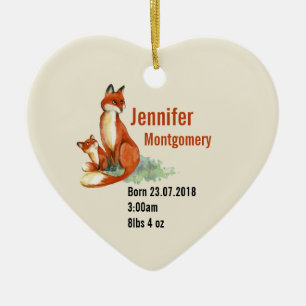 Fox and Baby Watercolor Illustration Baby Birth Ceramic Tree Decoration