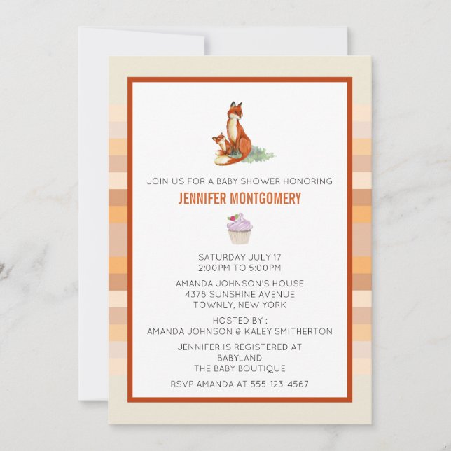 Fox and Baby Watercolor Illustration Baby Shower Invitation (Front)