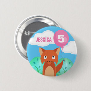 Fox and Balloon Kids Personalised Birthday Any Age 6 Cm Round Badge
