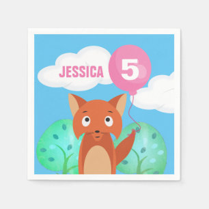 Fox and Balloon Kids Personalised Birthday Any Age Napkin