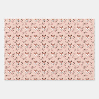 Fox and berries in peach wrapping paper sheet