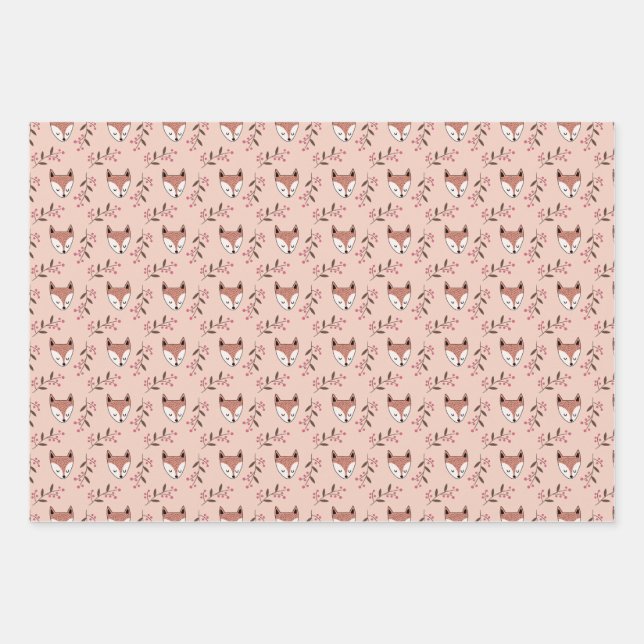 Fox and berries in peach wrapping paper sheet (Front)
