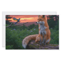 Fox and Bird at Sunset in Forest Scene with Quote