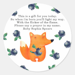 Fox and Blueberries - Prayer candle label