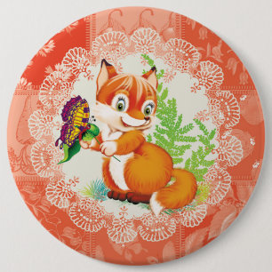fox and butterfly 6 cm round badge