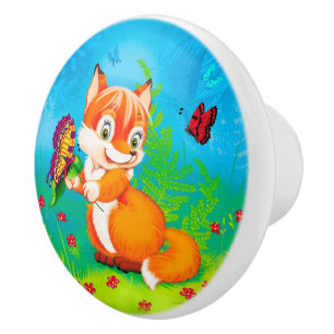 fox and butterfly ceramic knob