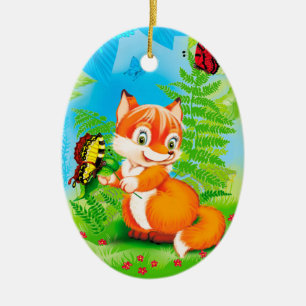 fox and butterfly ceramic tree decoration
