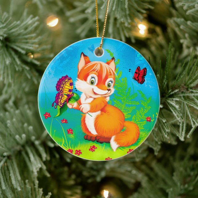 fox and butterfly ceramic tree decoration (Tree)