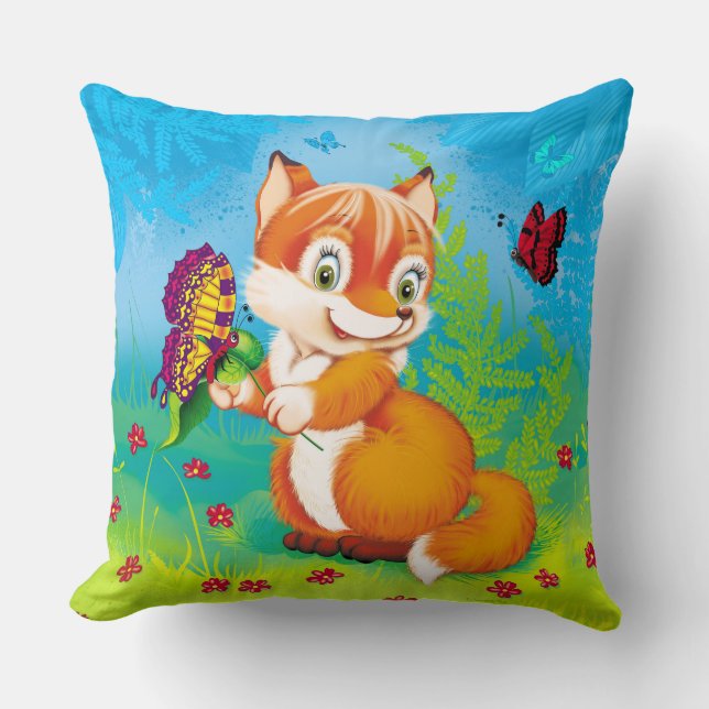 fox and butterfly cushion (Front)