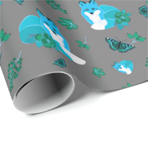 Fox and butterfly forest cute woodland wrapping paper