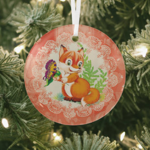fox and butterfly glass tree decoration