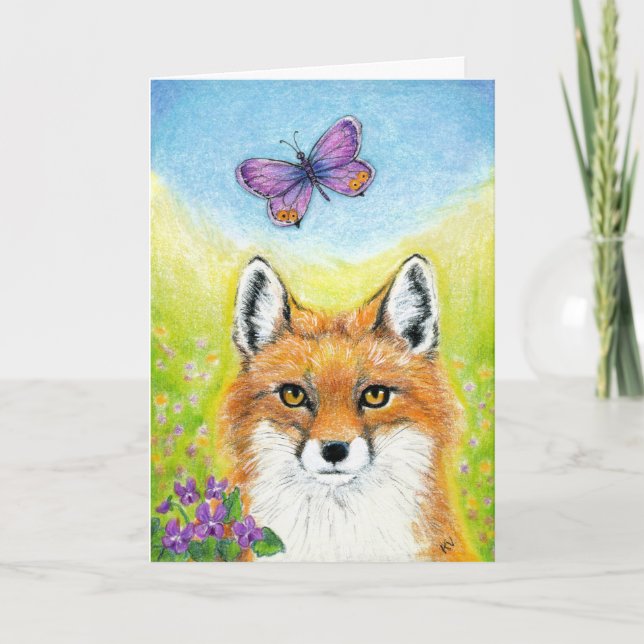 Fox and Butterfly Holiday Card (Front)