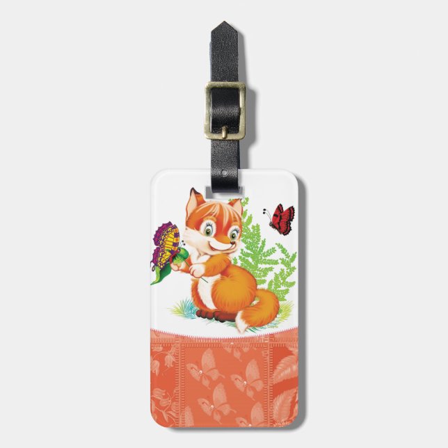 fox and butterfly luggage tag (Front Vertical)