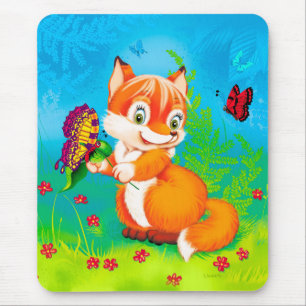 fox and butterfly mouse mat