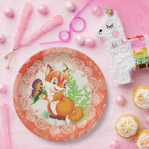 fox and butterfly paper plate