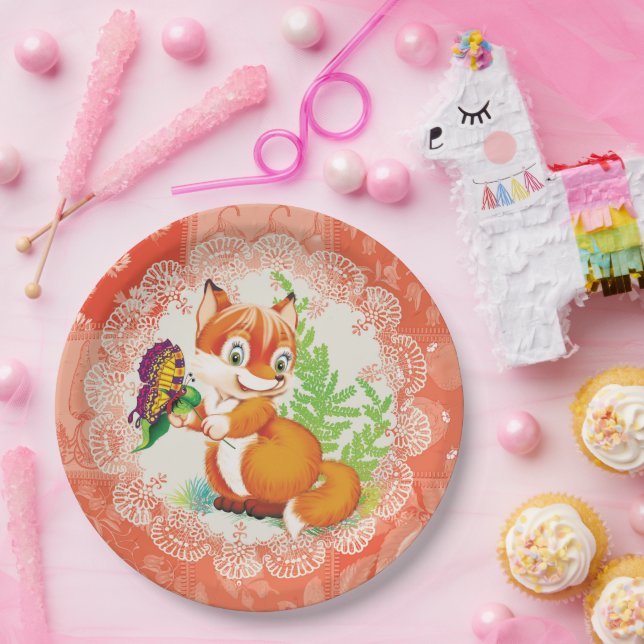 fox and butterfly paper plate (Party)
