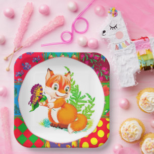 fox and butterfly paper plate