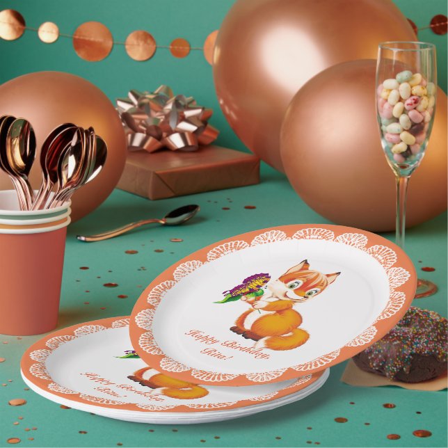 fox and butterfly paper plate (Multi)