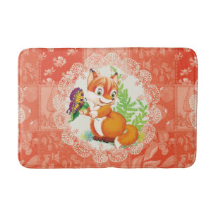 fox and butterfly pattern bath mat