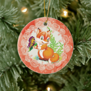 fox and butterfly pattern ceramic tree decoration
