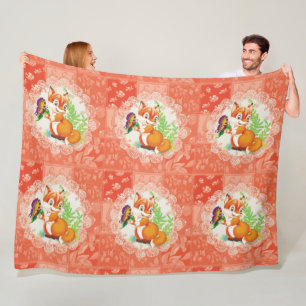 fox and butterfly pattern fleece blanket