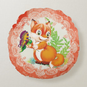 fox and butterfly pattern round cushion
