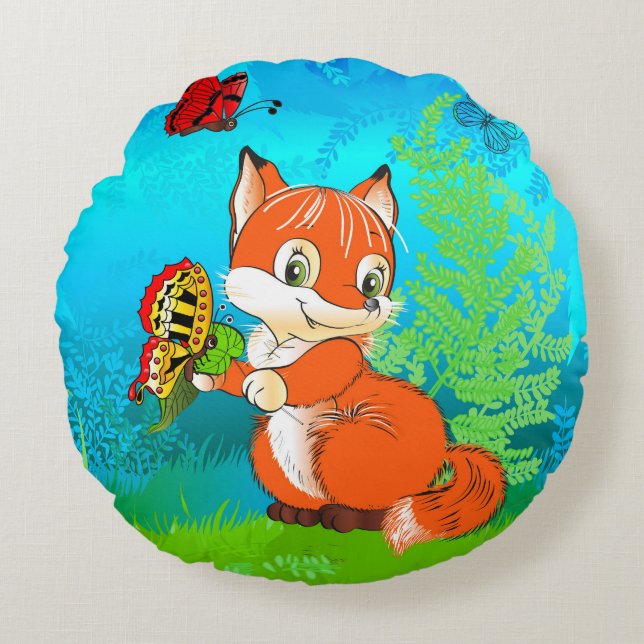 fox and butterfly round cushion (Front)