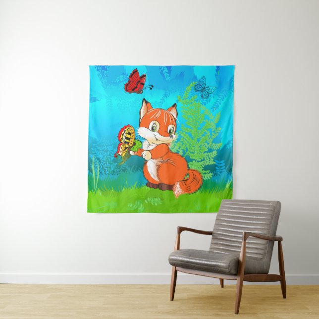 fox and butterfly tapestry (In Situ)