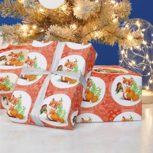 fox and butterfly wrapping paper