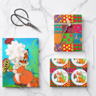 fox and butterfly  wrapping paper sheet