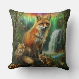 Fox and Cubs Throw Pillow