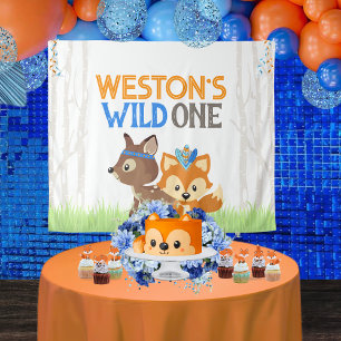 Fox and Deer Wild One Forest Trees Party Backdrop Tapestry