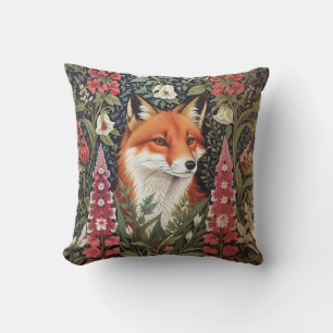 Fox and Fox Glove Flowers William Morris Inspired Cushion