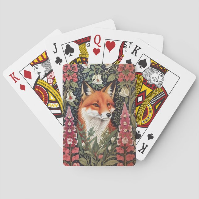 Fox and Foxglove Flowers William Morris Inspired Playing Cards (Back)