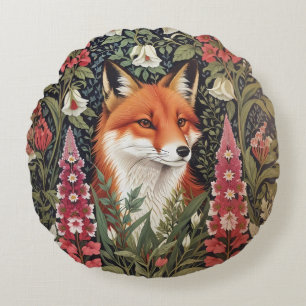 Fox and Foxglove Flowers William Morris Inspired Round Cushion