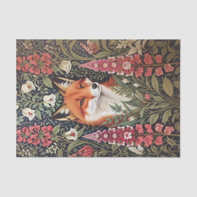 Fox and Foxglove Flowers William Morris Inspired Tissue Paper (Front)