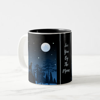 Fox And Full Moon At Midnight Two-Tone Coffee Mug