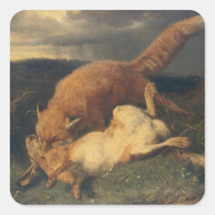 Fox and Hare, 1866 Square Sticker